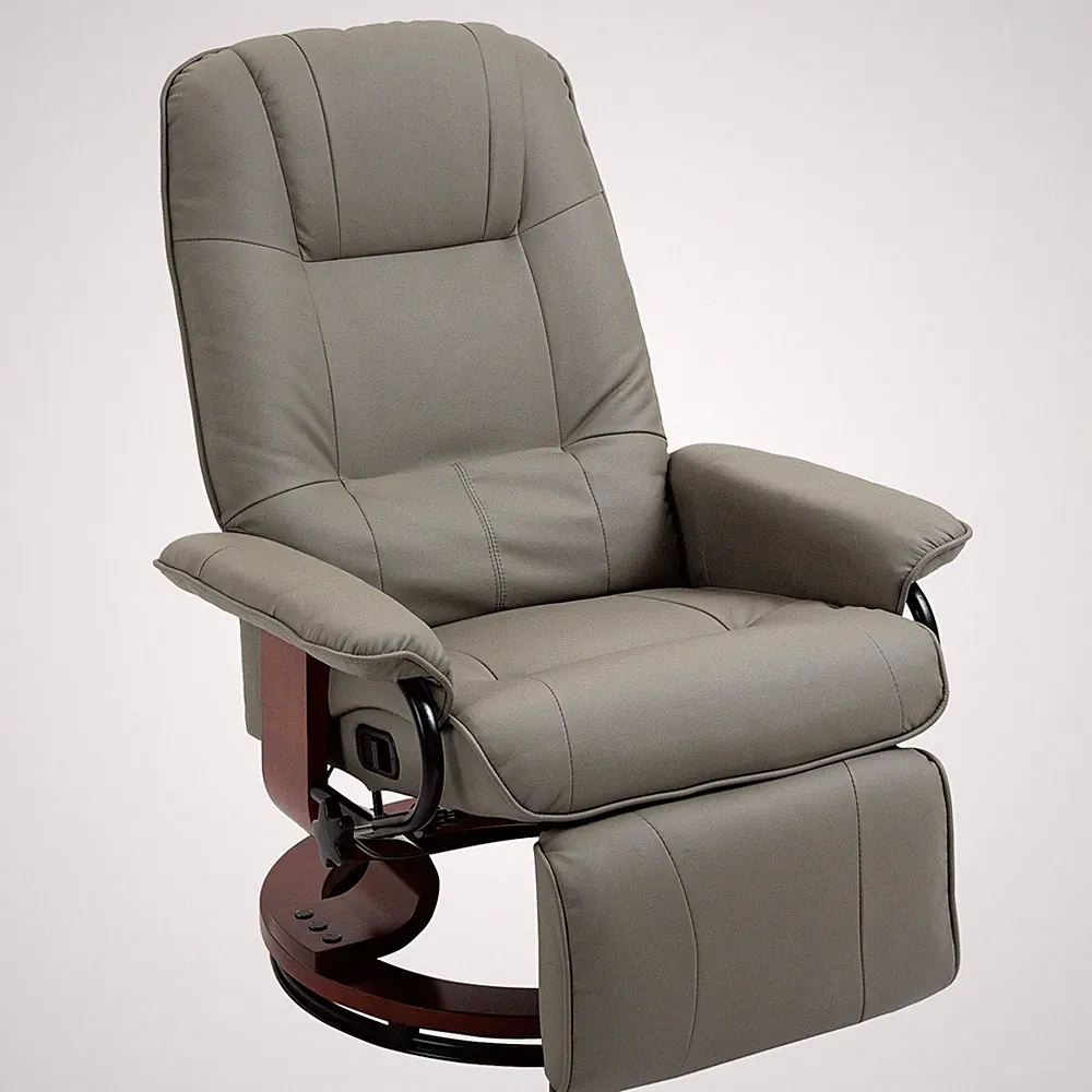 Faux Leather Reclining Lounge Chair Swivel Recliner Sofa Seat w/ Wood Base Gray