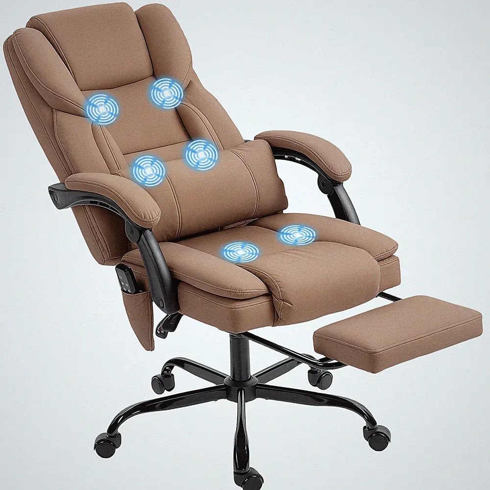 HOMCOM Office Chair with Massage, Reclining Desk Chair, Brown